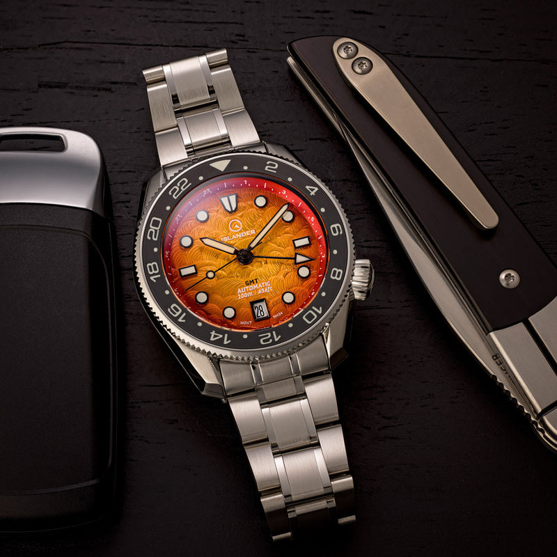Islander JFK Automatic GMT Watch with Sunset Orange Dial #ISL-356