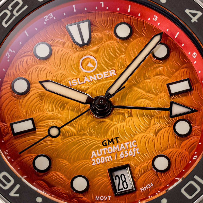 Islander JFK Automatic GMT Watch with Sunset Orange Dial #ISL-356