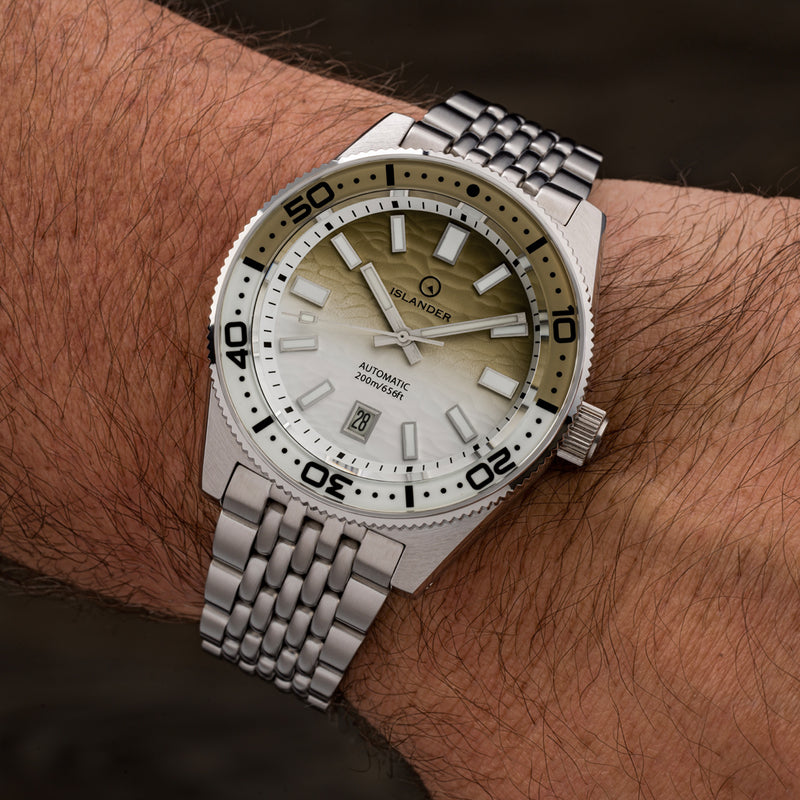 Islander Northport Automatic Dive Watch with Khaki to White Ripple Dial #ISL-361