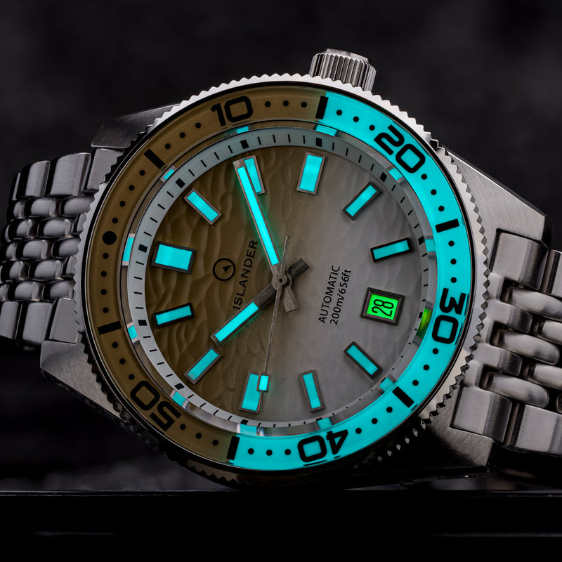 Islander Northport Automatic Dive Watch with Khaki to White Ripple Dial #ISL-361