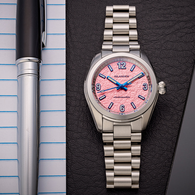 Islander Brookville Calligraphy Edition Watch with Coral Parchment Dial #ISL-367