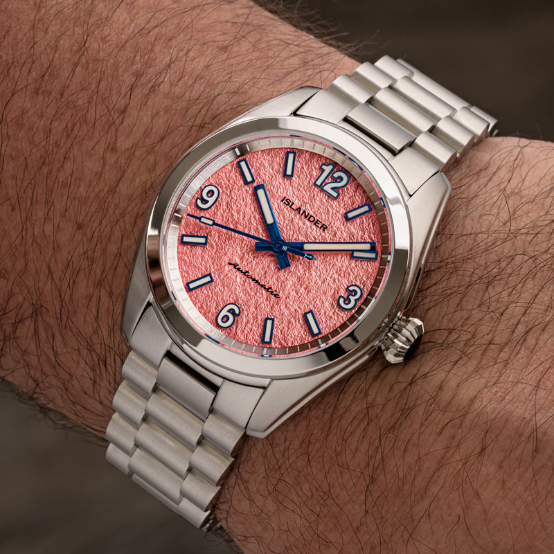 Islander Brookville Calligraphy Edition Watch with Coral Parchment Dial #ISL-367
