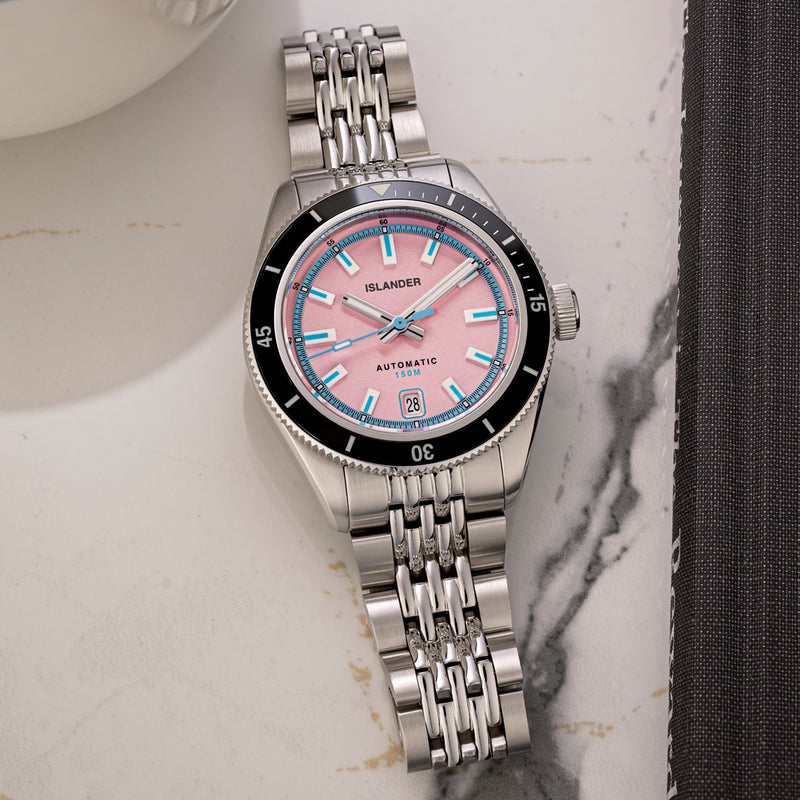 Islander Port Jefferson Skin Diver Automatic Watch with Miami Pink Dial #ISL-372