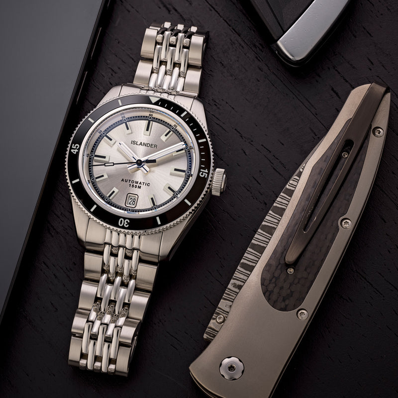 Islander Port Jefferson Skin Diver Automatic Watch with Silver Dial #ISL-374