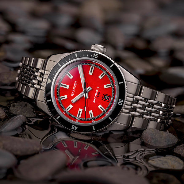 Islander Port Jefferson Skin Diver Automatic Watch with Red Dial #ISL-375
