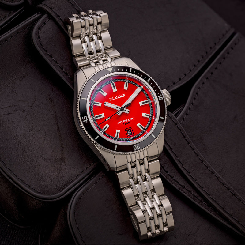 Islander Port Jefferson Skin Diver Automatic Watch with Red Dial #ISL-375