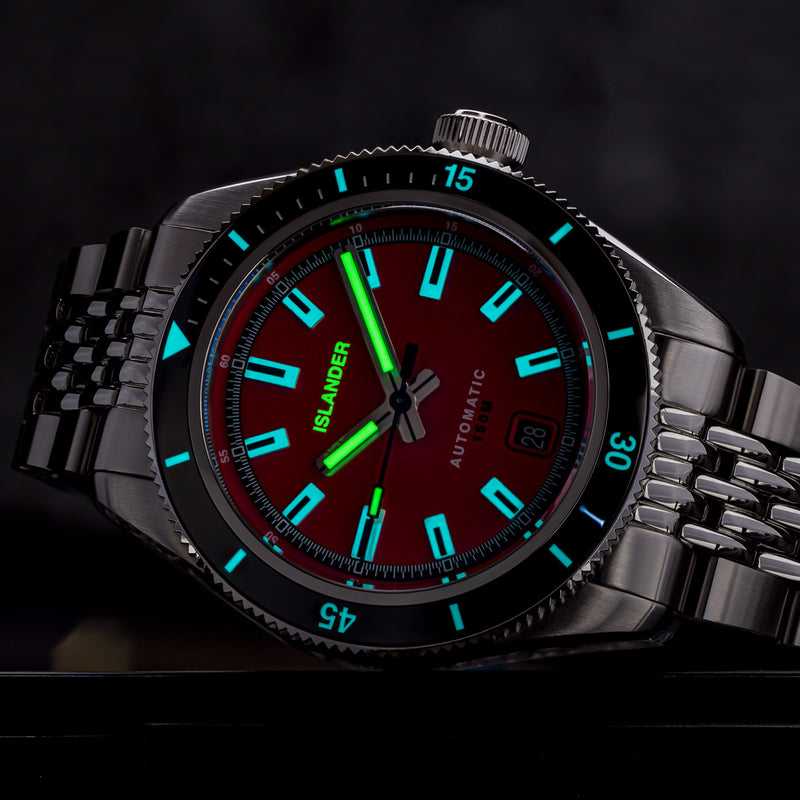Islander Port Jefferson Skin Diver Automatic Watch with Red Dial #ISL-375