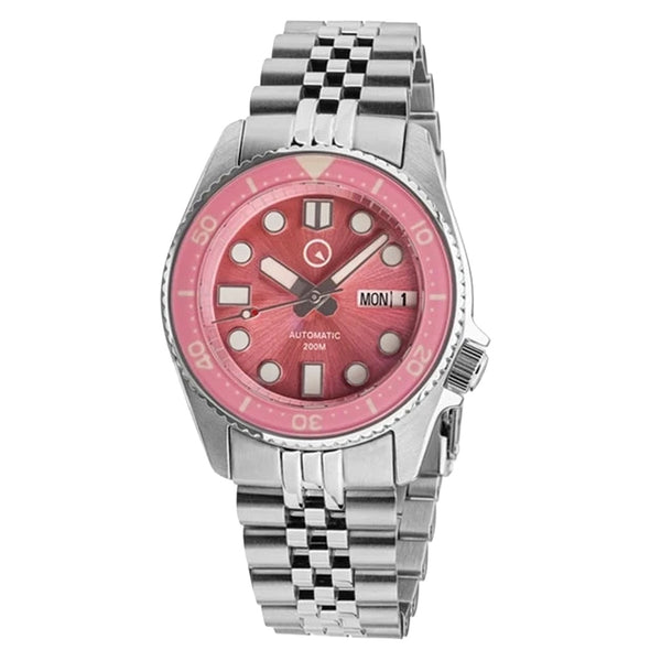 Islander 38mm Automatic Pink Dive Watch with Solid-Link Bracelet, AR Double Dome Sapphire Crystal, and Luminous Sapphire Bezel Insert #ISL-52