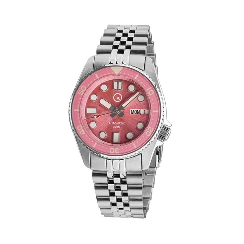 Islander 38mm Automatic Pink Dive Watch with Solid-Link Bracelet, AR Double Dome Sapphire Crystal, and Luminous Sapphire Bezel Insert #ISL-52