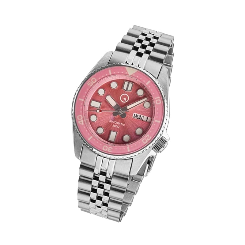 Islander 38mm Automatic Pink Dive Watch with Solid-Link Bracelet, AR Double Dome Sapphire Crystal, and Luminous Sapphire Bezel Insert #ISL-52