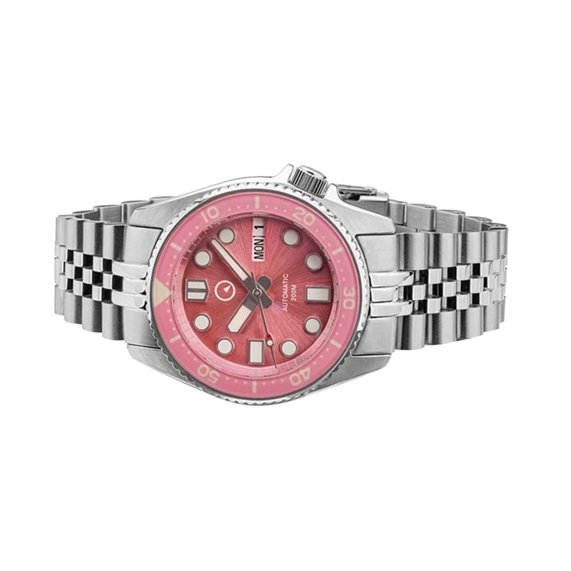 Islander 38mm Automatic Pink Dive Watch with Solid-Link Bracelet, AR Double Dome Sapphire Crystal, and Luminous Sapphire Bezel Insert #ISL-52