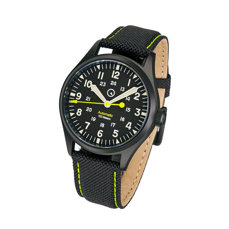 Islander Mitchel Automatic Field Watch with Black DLC SS Case and an AR Sapphire Crystal #ISL-82 tilt