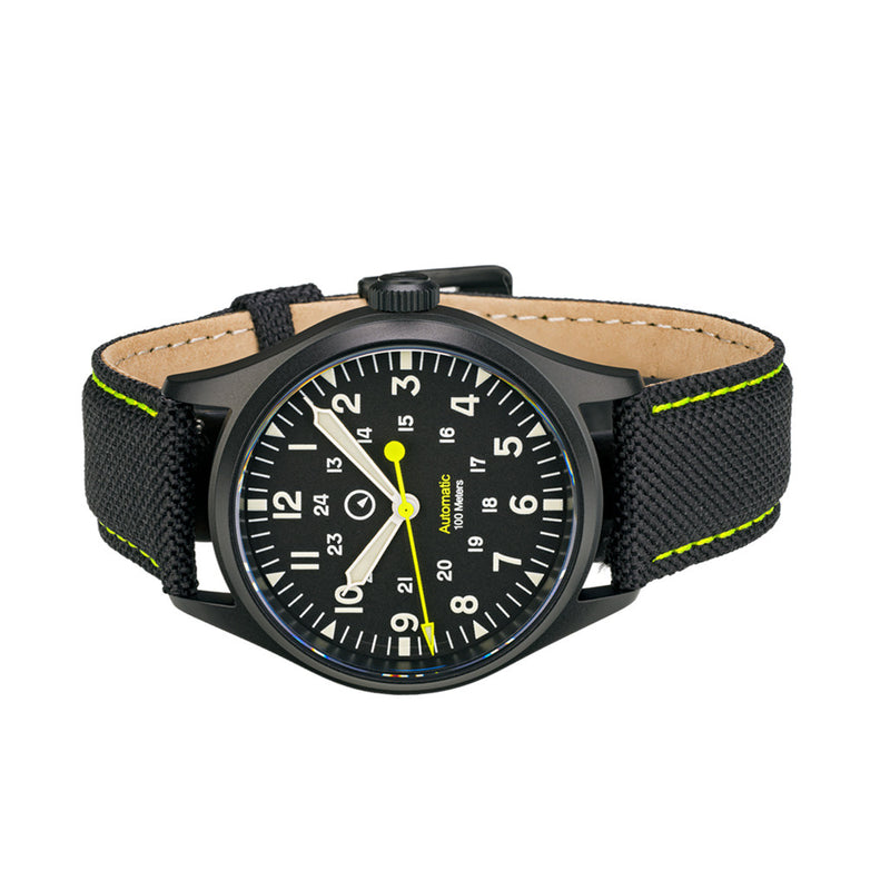 Islander Mitchel Automatic Field Watch with Black DLC SS Case and an AR Sapphire Crystal #ISL-82 side