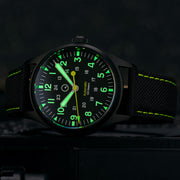 Islander Mitchel Automatic Field Watch with Black DLC SS Case and an AR Sapphire Crystal #ISL-82 lume