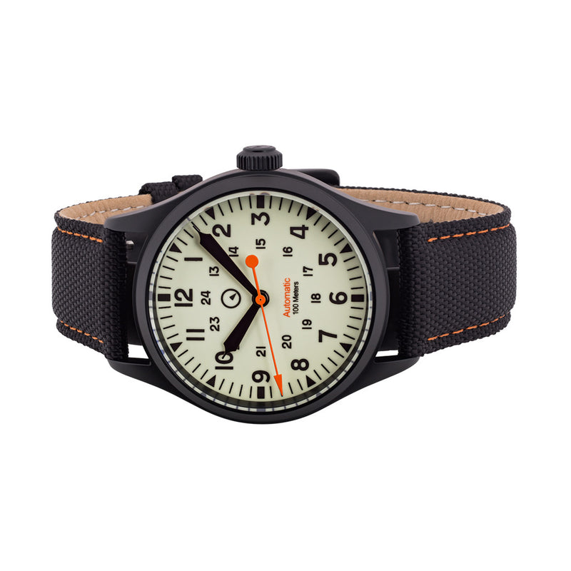 Islander ISL-83 Black DLC Automatic Field Watch with Luminous Dial Side