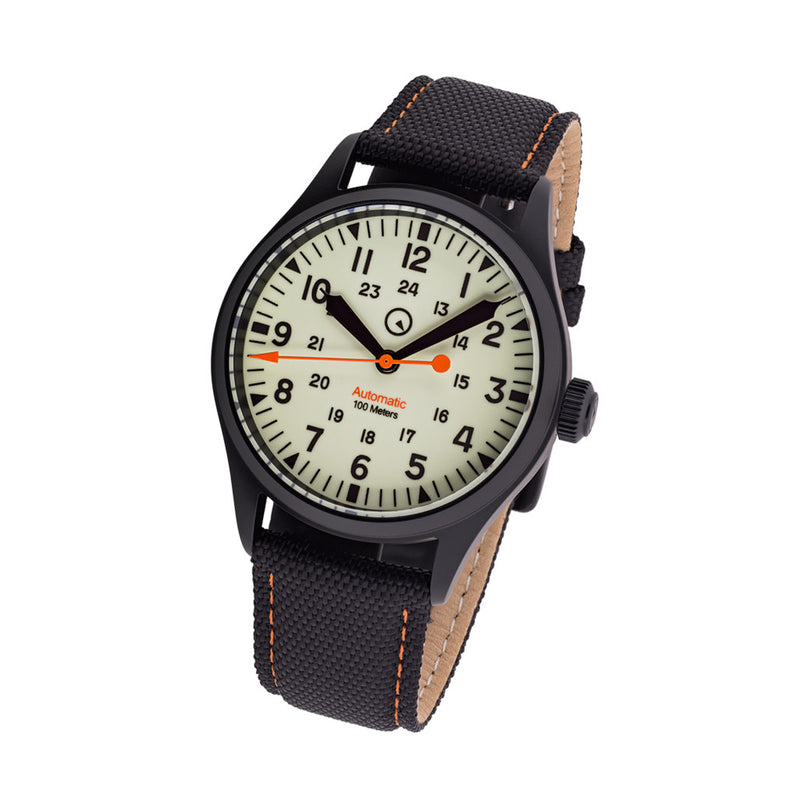 Islander ISL-83 Black DLC Automatic Field Watch with Luminous Dial tilt