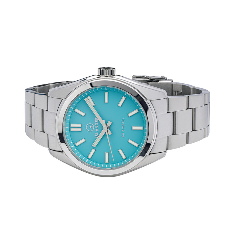 TEXT EXCLUSIVE - Islander Brookville Hi-Beat Automatic Dress Watch with Robin's Egg Blue Dial, AR Sapphire Crystal #ISL-85 side