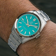 TEXT EXCLUSIVE - Islander Brookville Hi-Beat Automatic Dress Watch with Robin's Egg Blue Dial, AR Sapphire Crystal #ISL-85 wrist