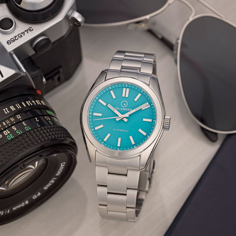 TEXT EXCLUSIVE - Islander Brookville Hi-Beat Automatic Dress Watch with Robin's Egg Blue Dial, AR Sapphire Crystal #ISL-85 lifestyle