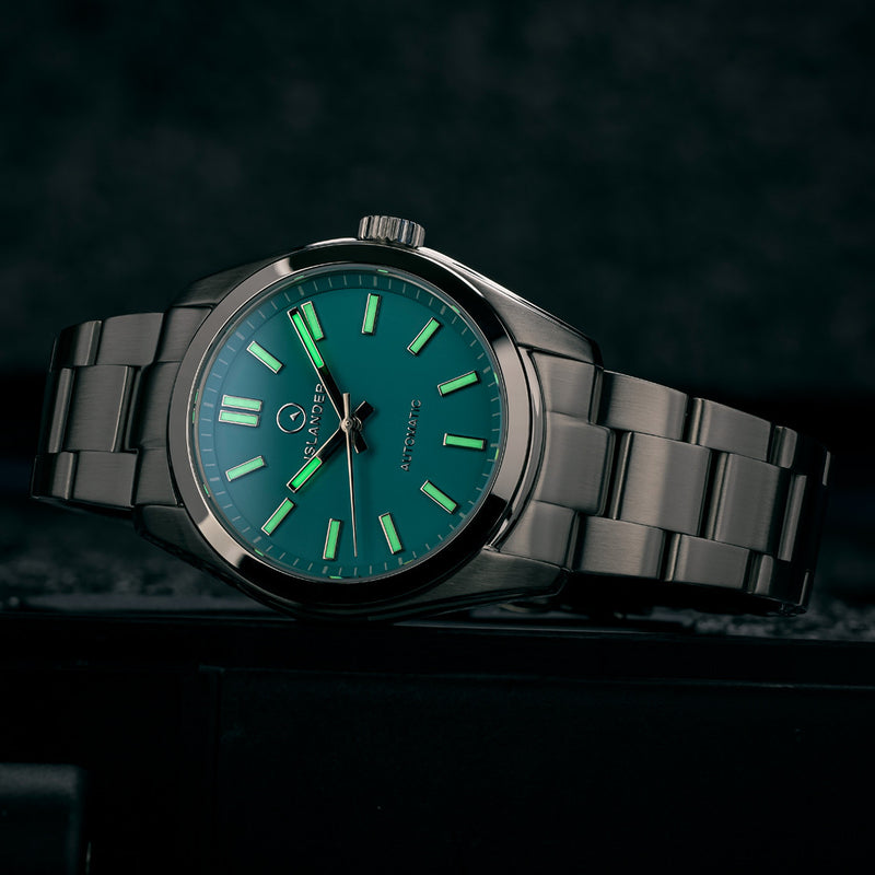 Islander Brookville Hi-Beat Automatic Dress Watch with Robin's Egg Blue Dial, AR Sapphire Crystal #ISL-85 lume