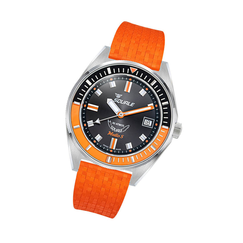 Squale Matic S Black Dial Watch with Mosaic Rubber Strap #MATICBKOBK.MROR