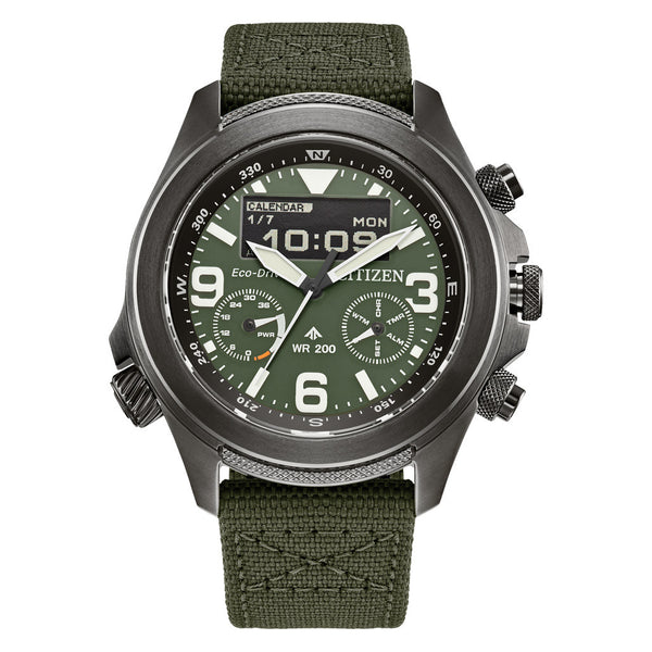 Citizen Promaster Land Ani-Digi Watch with Green Dial #JV1005-02W