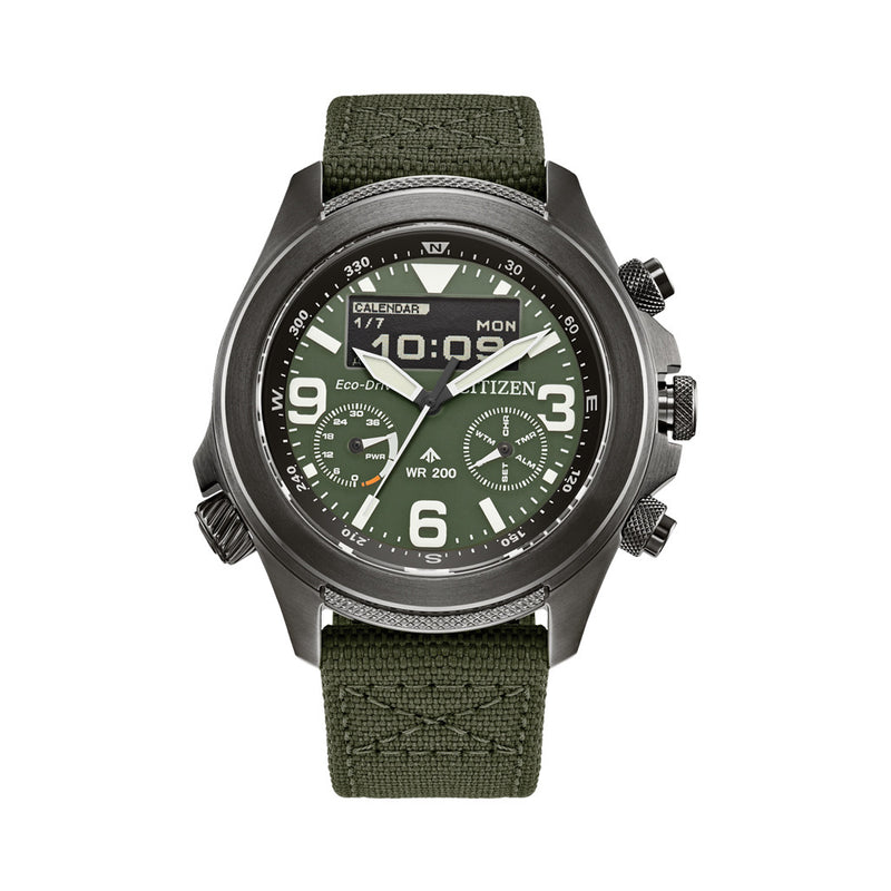 Citizen Promaster Land Ani-Digi Watch with Green Dial #JV1005-02W