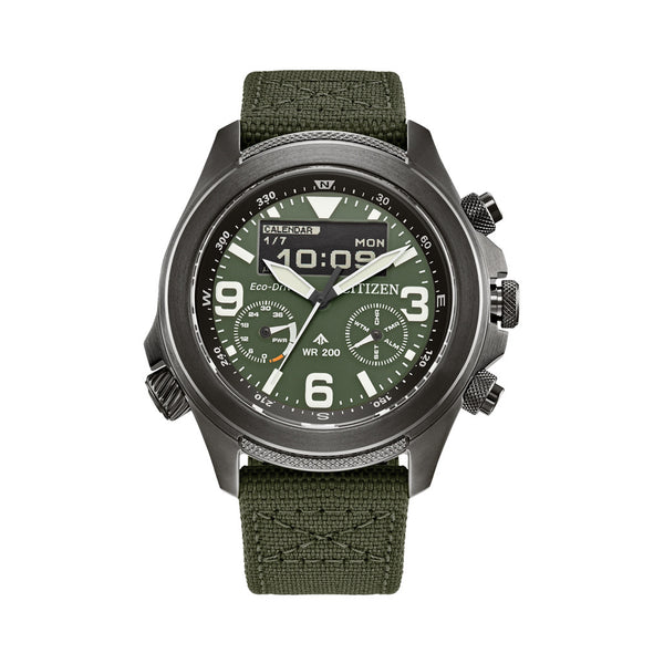 Citizen Promaster Land Ani-Digi Watch with Green Dial #JV1005-02W