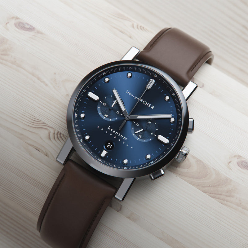Henry Archer Kvantum Meca-Quartz Chronograph with Blue Dial #HAC-KTM-APK-WTN lifestyle