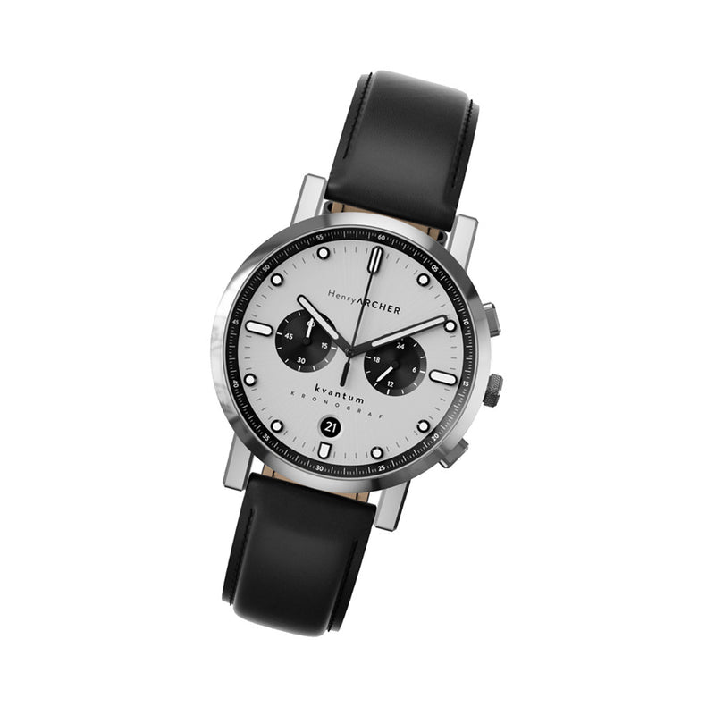 Henry Archer Kvantum Meca-Quartz Chronograph with White Dial #HAC-KTM-VEK-NRO tilt