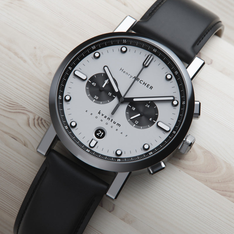 Henry Archer Kvantum Meca-Quartz Chronograph with White Dial #HAC-KTM-VEK-NRO lifestyle
