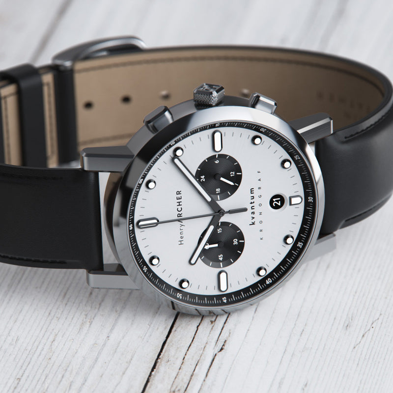 Henry Archer Kvantum Meca-Quartz Chronograph with White Dial #HAC-KTM-VEK-NRO lifestyle