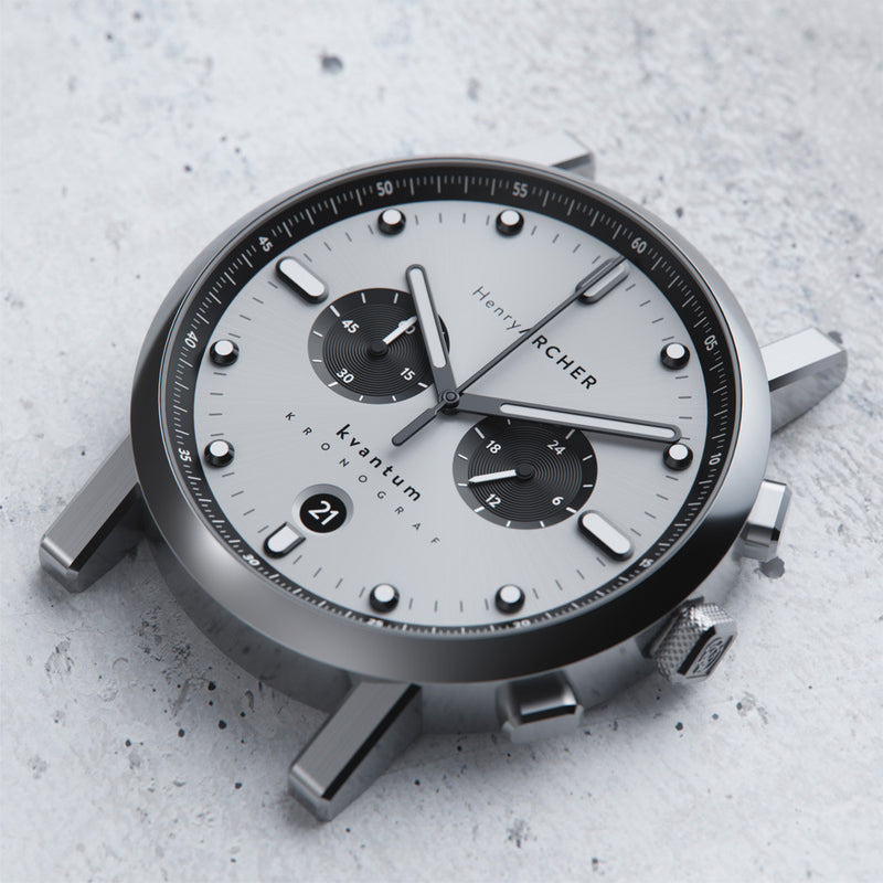 Henry Archer Kvantum Meca-Quartz Chronograph with White Dial #HAC-KTM-VEK-NRO lifestyle