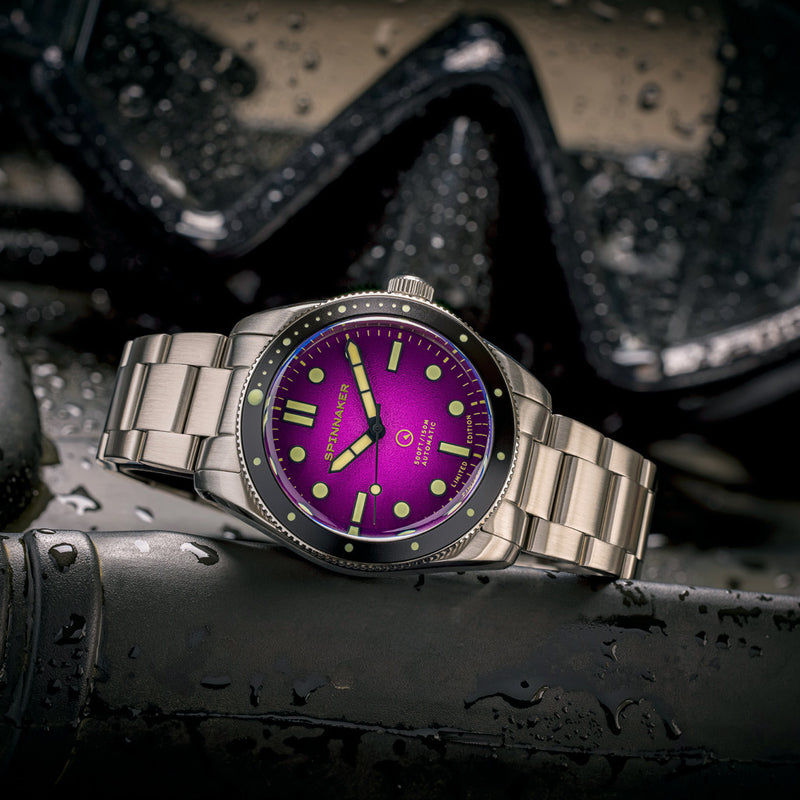 Spinnaker x Islander Croft Limited Edition Hi-Beat Watch with Sand Ombre Purple Dial #SP-5094-LIW22 lifestyle