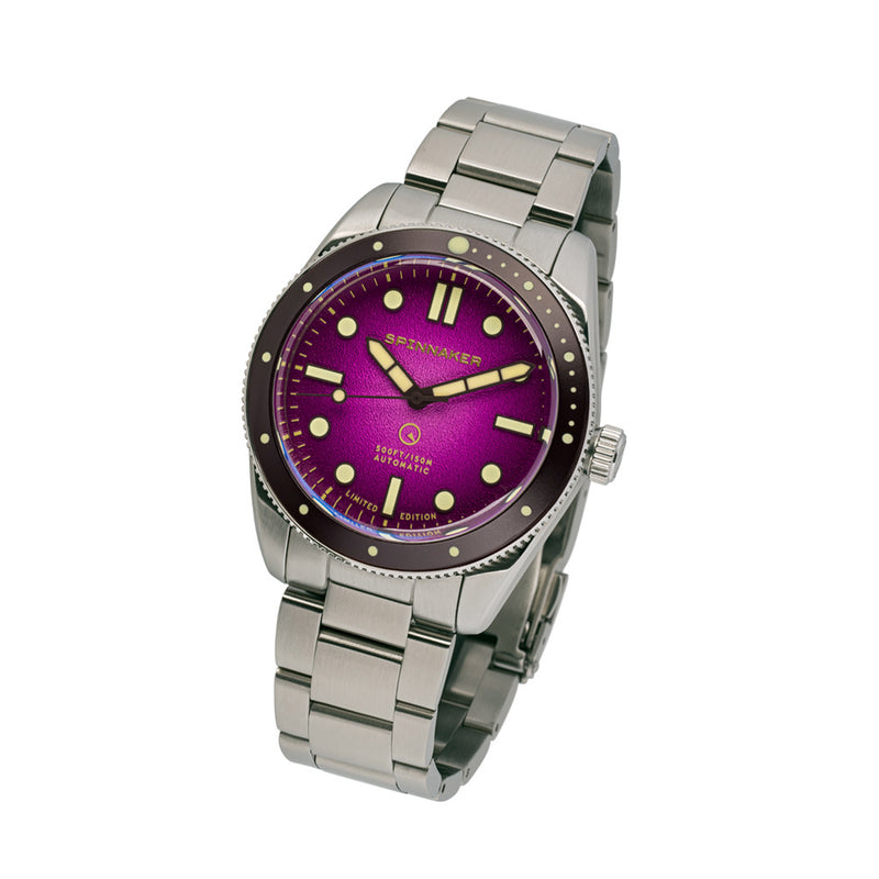 Spinnaker x Islander Croft Limited Edition Hi-Beat Watch with Sand Ombre Purple Dial #SP-5094-LIW22 tilt
