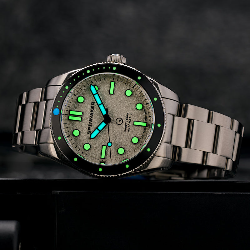 Spinnaker x Islander Croft Limited Edition Hi-Beat Watch with Sand White Dial #SP-5094-LIW33 lume