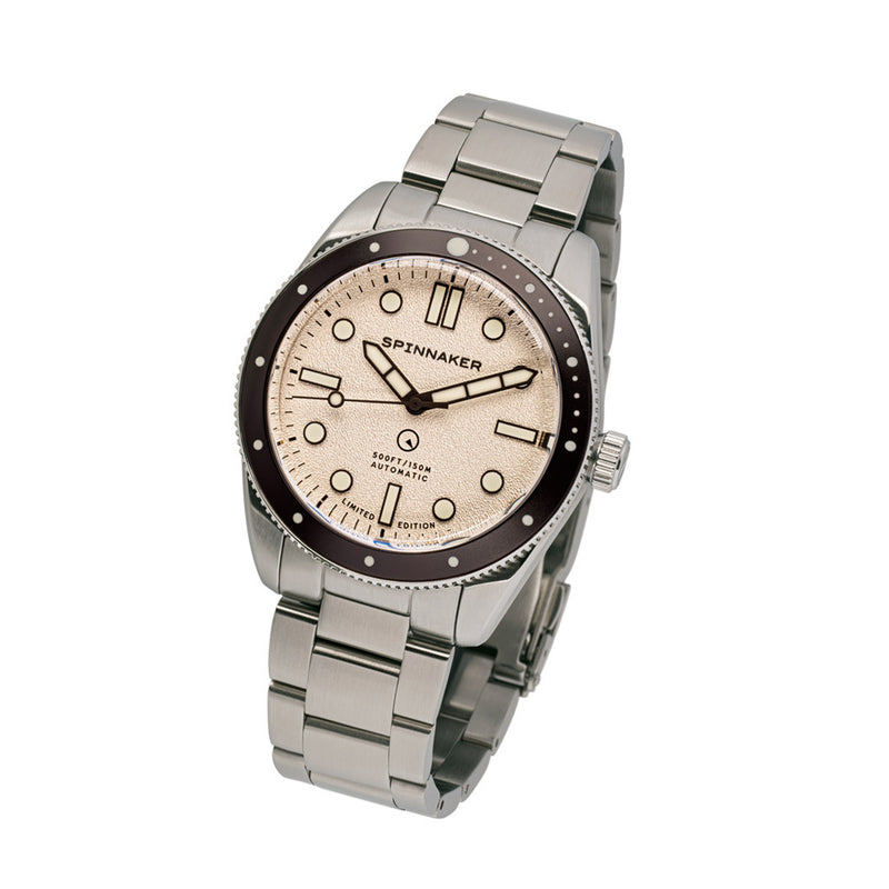 Spinnaker x Islander Croft Limited Edition Hi-Beat Watch with Sand White Dial #SP-5094-LIW33 tilt