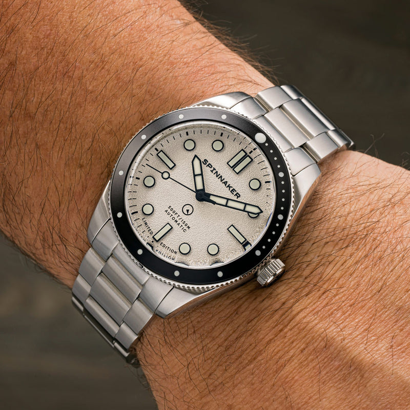 Spinnaker x Islander Croft Limited Edition Hi-Beat Watch with Sand White Dial #SP-5094-LIW33 wrist