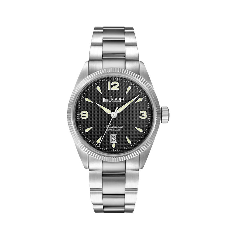 Le Jour Brooklyn Swiss Automatic Dress watch with Black Hobnail Dial #LJ-BR-001