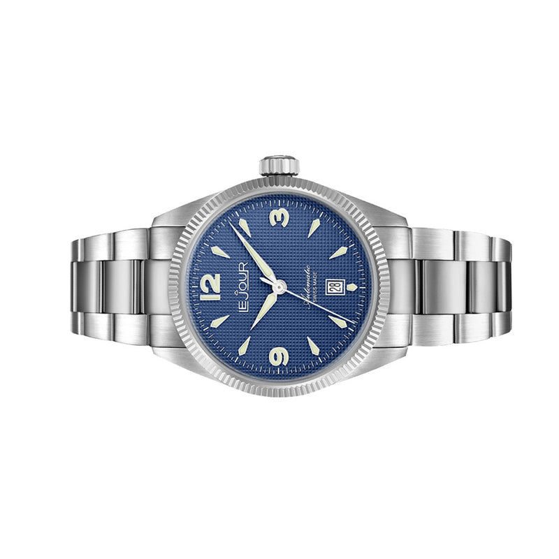Le Jour Brooklyn Swiss Automatic Dress watch with Blue Hobnail Dial #LJ-BR-002 side