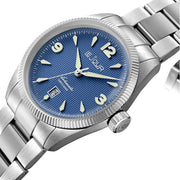 Le Jour Brooklyn Swiss Automatic Dress watch with Blue Hobnail Dial #LJ-BR-002 tilt