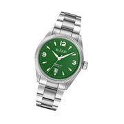 Le Jour Brooklyn Swiss Automatic Dress watch with Green Hobnail Dial #LJ-BR-003 tilt