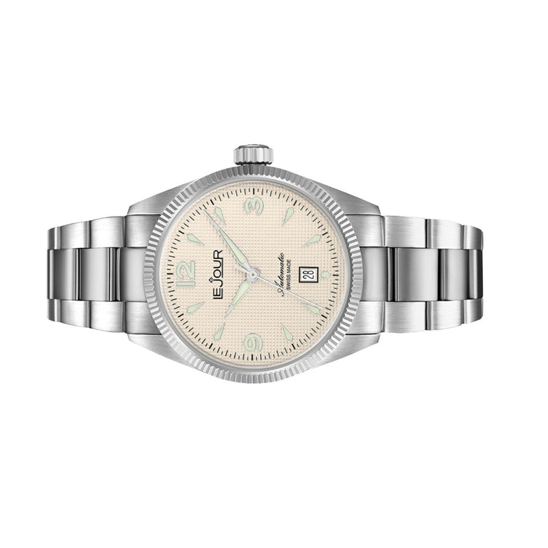 Le Jour Brooklyn Swiss Automatic Dress watch with Champagne Hobnail Dial #LJ-BR-004 side