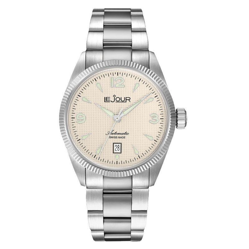Le Jour Brooklyn Swiss Automatic Dress watch with Champagne Hobnail Dial #LJ-BR-004 zoom
