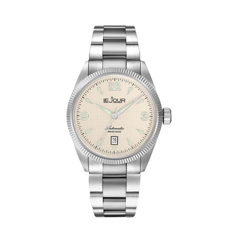 Le Jour Brooklyn Swiss Automatic Dress watch with Champagne Hobnail Dial #LJ-BR-004