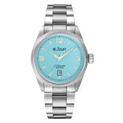 Le Jour Brooklyn Swiss Automatic Dress watch with Robin's Egg Blue Hobnail Dial #LJ-BR-005 zoom