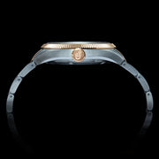 Le Jour Brooklyn Swiss Automatic Two-Tone Rose Gold Dress watch with Black Hobnail Dial #LJ-BR-006 crown