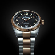 Le Jour Brooklyn Swiss Automatic Two-Tone Rose Gold Dress watch with Black Hobnail Dial #LJ-BR-006 lifestyle