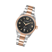 Le Jour Brooklyn Swiss Automatic Two-Tone Rose Gold Dress watch with Black Hobnail Dial #LJ-BR-006 tilt