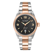 Le Jour Brooklyn Swiss Automatic Two-Tone Rose Gold Dress watch with Black Hobnail Dial #LJ-BR-006 zoom